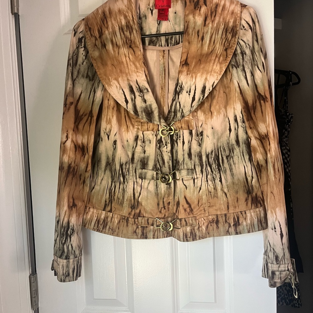 V Cristina Jacket, tan marble print